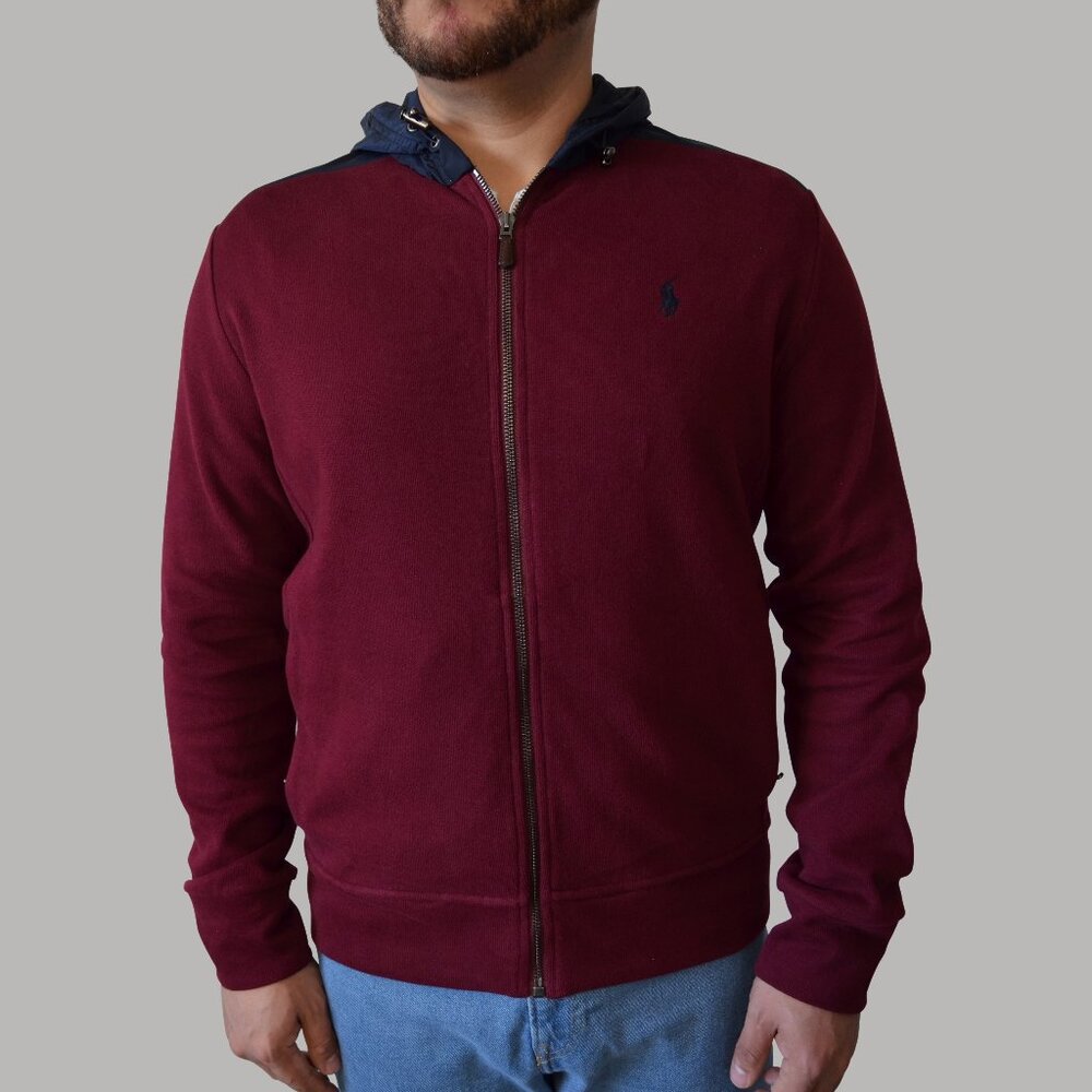 Polo Ralph Lauren Full Zip Cotton Fleece Hoodie Sweatshirt Burgundy Red